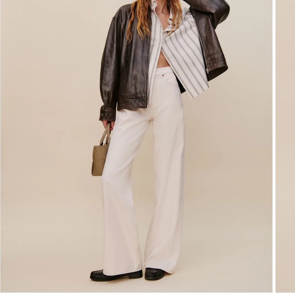 Reformation Cary Wide Leg Cream Jeans